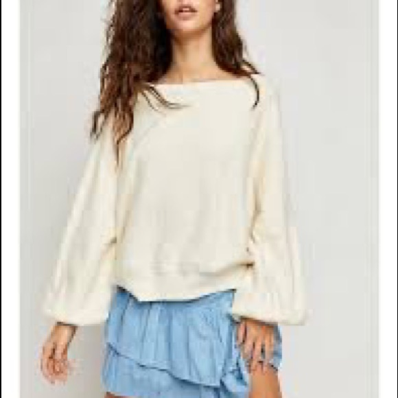 Free People Found My Friend Cream Pullover Cotton Sweater Size Large - Picture 1 of 6